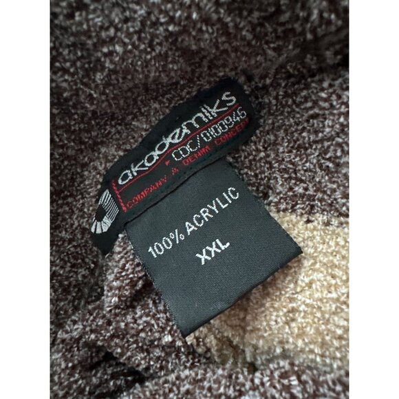 Akademiks Chenille Sweater Striped Brown Cream Mock Neck Acrylic Vintage XXL - Picture 5 of 5